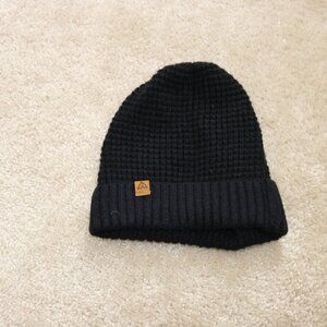 Black Knit Beanie Hat with Leather Patch